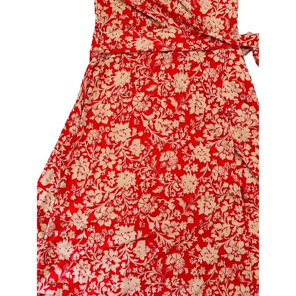 Soprano Red and Beige Floral Wrap Dress Womens Sz S - Picture 9 of 14